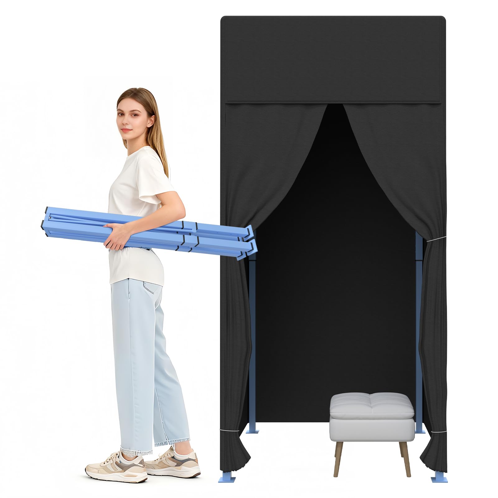 Umkleidekabine, Mobile Umkleidekabine, Tragbarer Umkleidekabine Freistehend, Bodenstehende Temporärer Einfacher Anproberaum, Sichtschutz Vorhänge für Büro Einkaufszentrum (Black, 100X100X200CM)