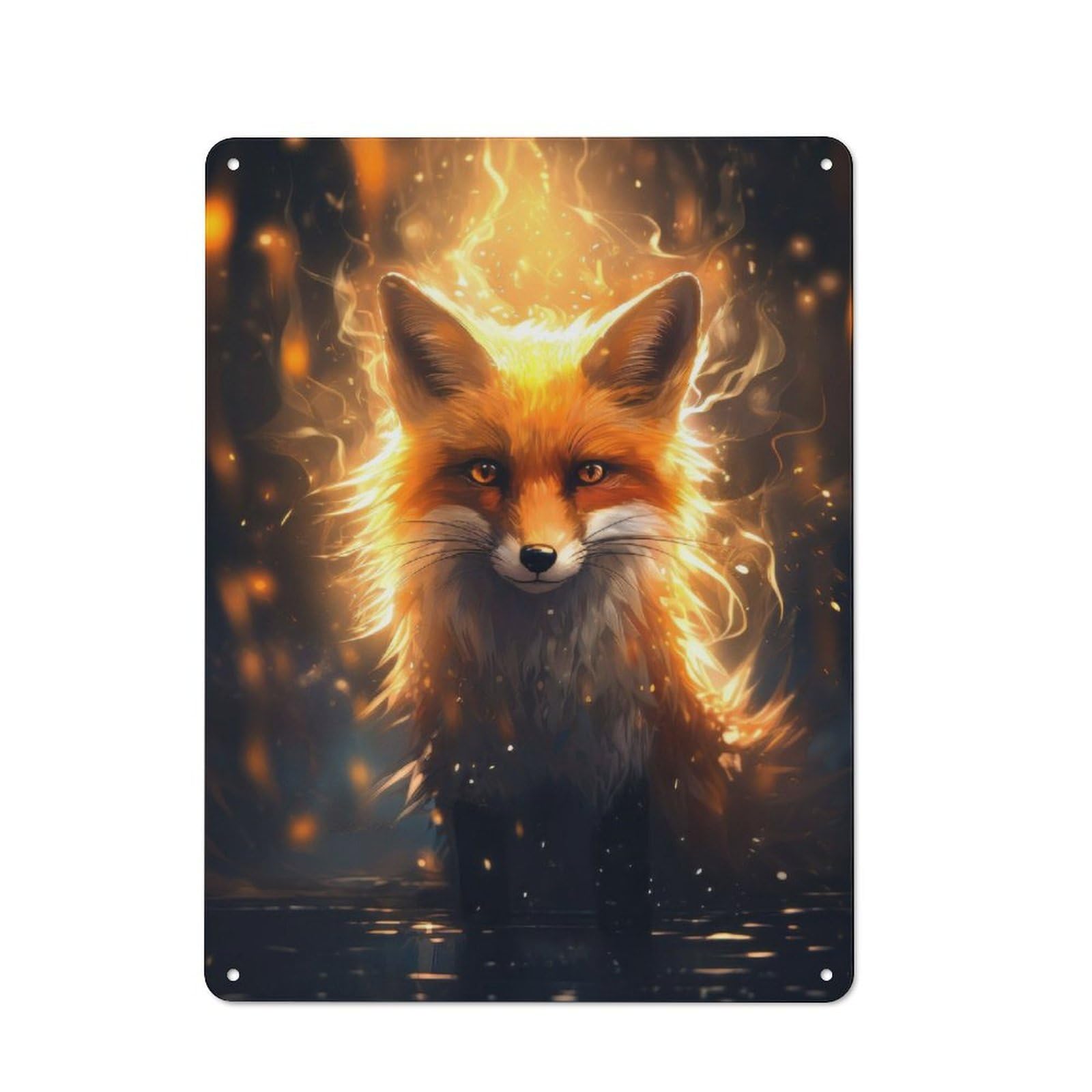 Junmoney Red Fox In Forest Tin Wall Plaque 40X30cm With For Guest Room Or Hallway, For Home Office, Studio And Craft Room Walls