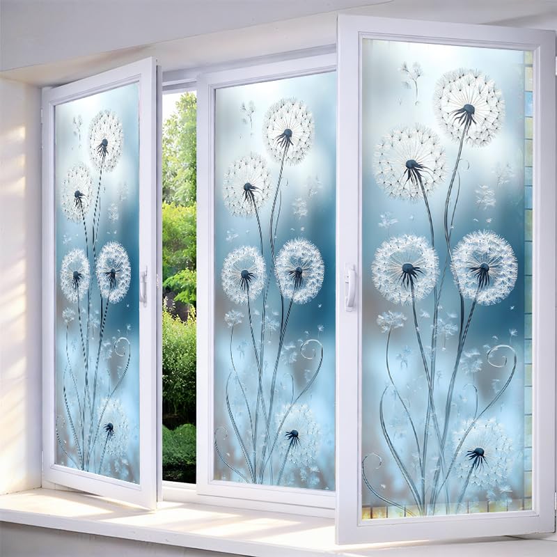 Vinilo decorativo para ventana IVN diseño Diente de León azul 17.7 x 39.3 pulgadas