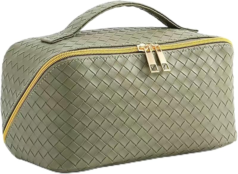 Necessaire de maquiagem ACUDUDOMA em material PU, abertura ampla, compartimento para pincéis e alça, B-Green