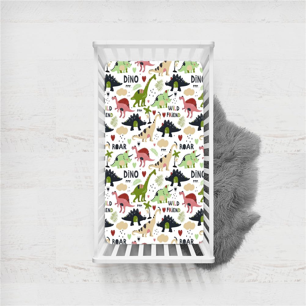 Odot Cot Bed Sheets, Bedside Cribs Fitted Sheets for Boys and Girls, Baby Bed Sheets Cot Bed Mattress Protector, Bassinet Sheets, Easy Care Soft and Dureable (120x60cm,Dinosaur Print 3)