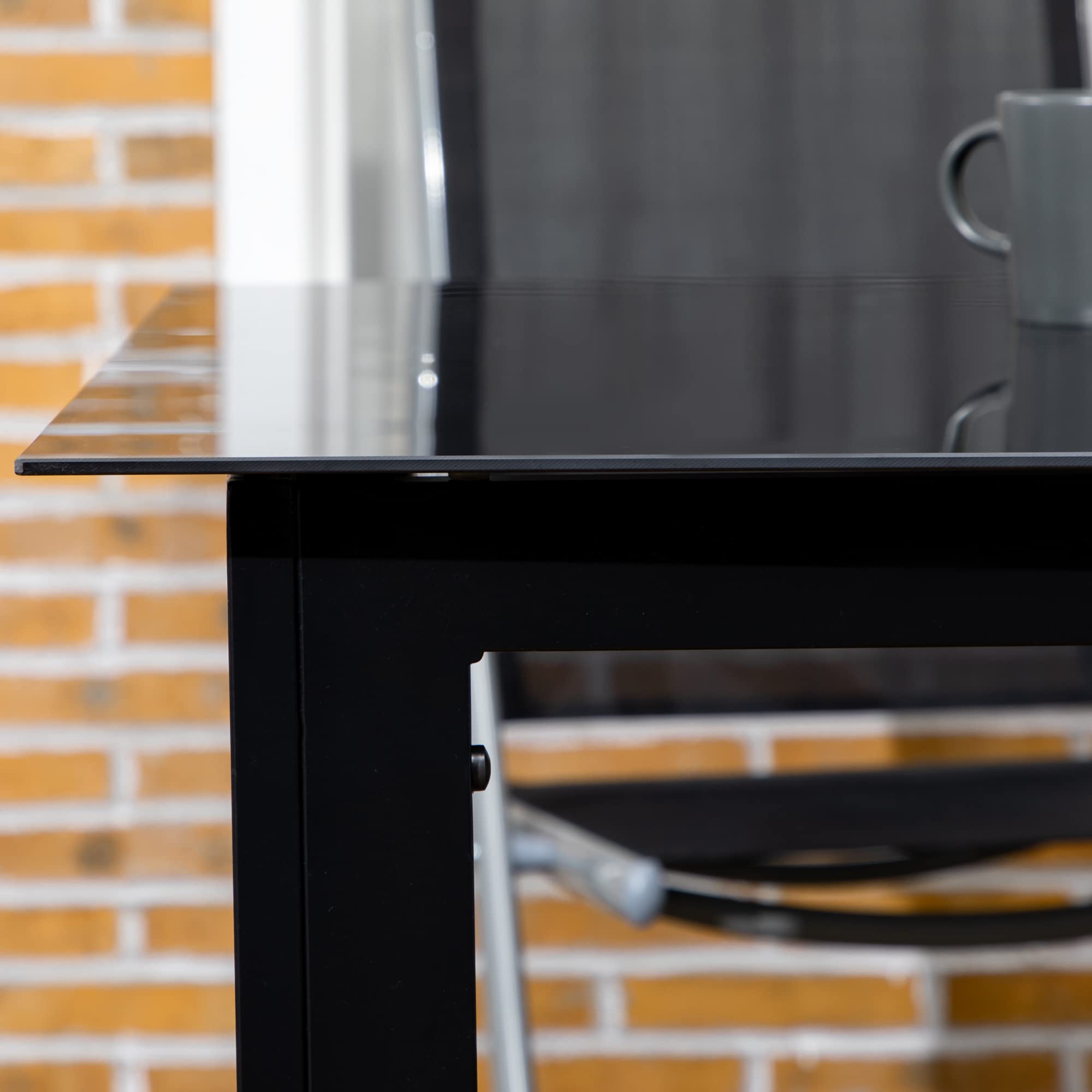 Outsunny Mesa de Jardín Rectangular para 6 Personas con Marco de Aluminio Mesa de Comedor Exterior con Tablero de Vidrio Templado Carga 50 kg para Terraza Balcón 150x90x74 cm Negro