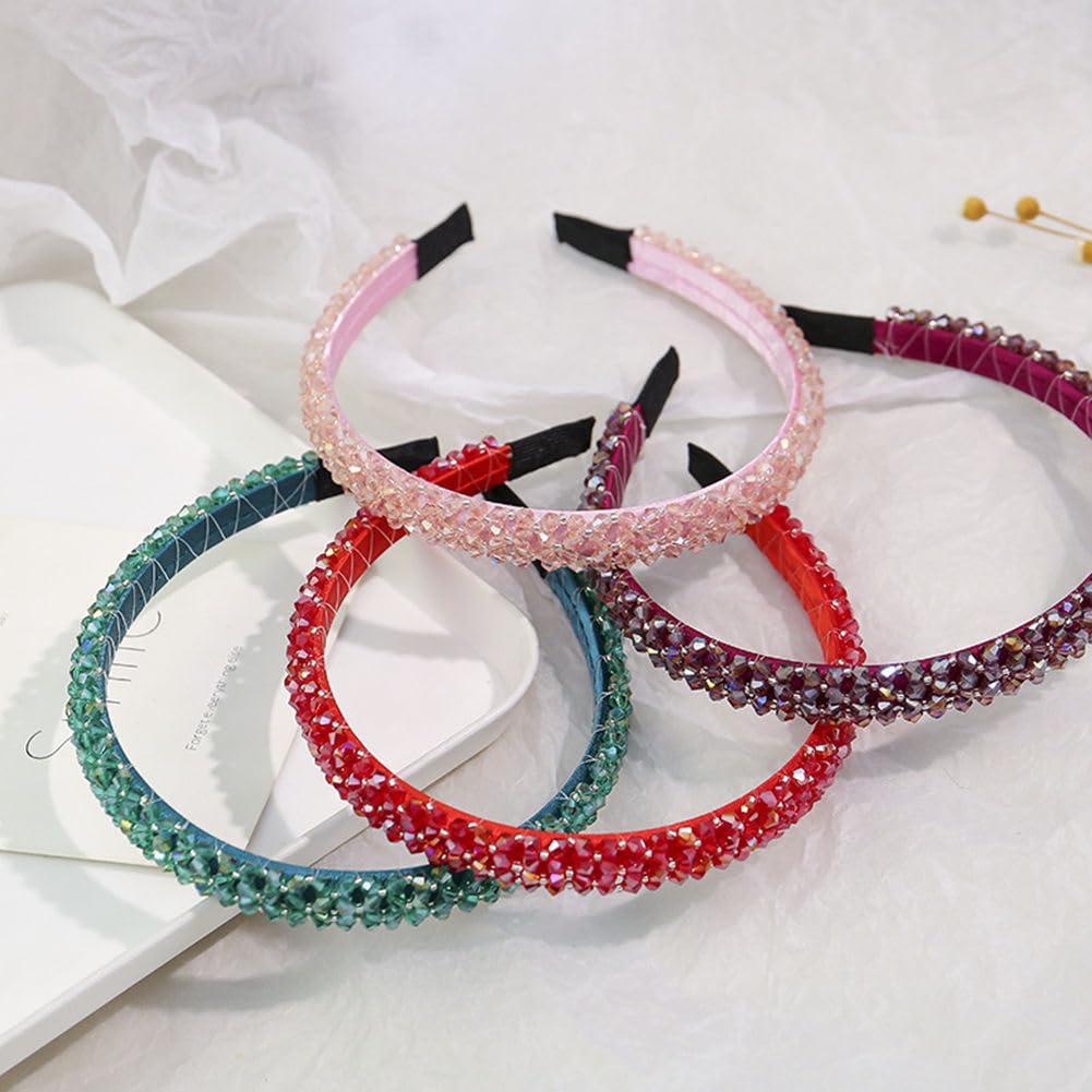 4 Pack Rhinestone Headbands Black Red Pink Silver Crystal Wide Hair Band Gift Wecoe 4 Pack Rhinestone Headbands - Crystal Silver Black  main image 3