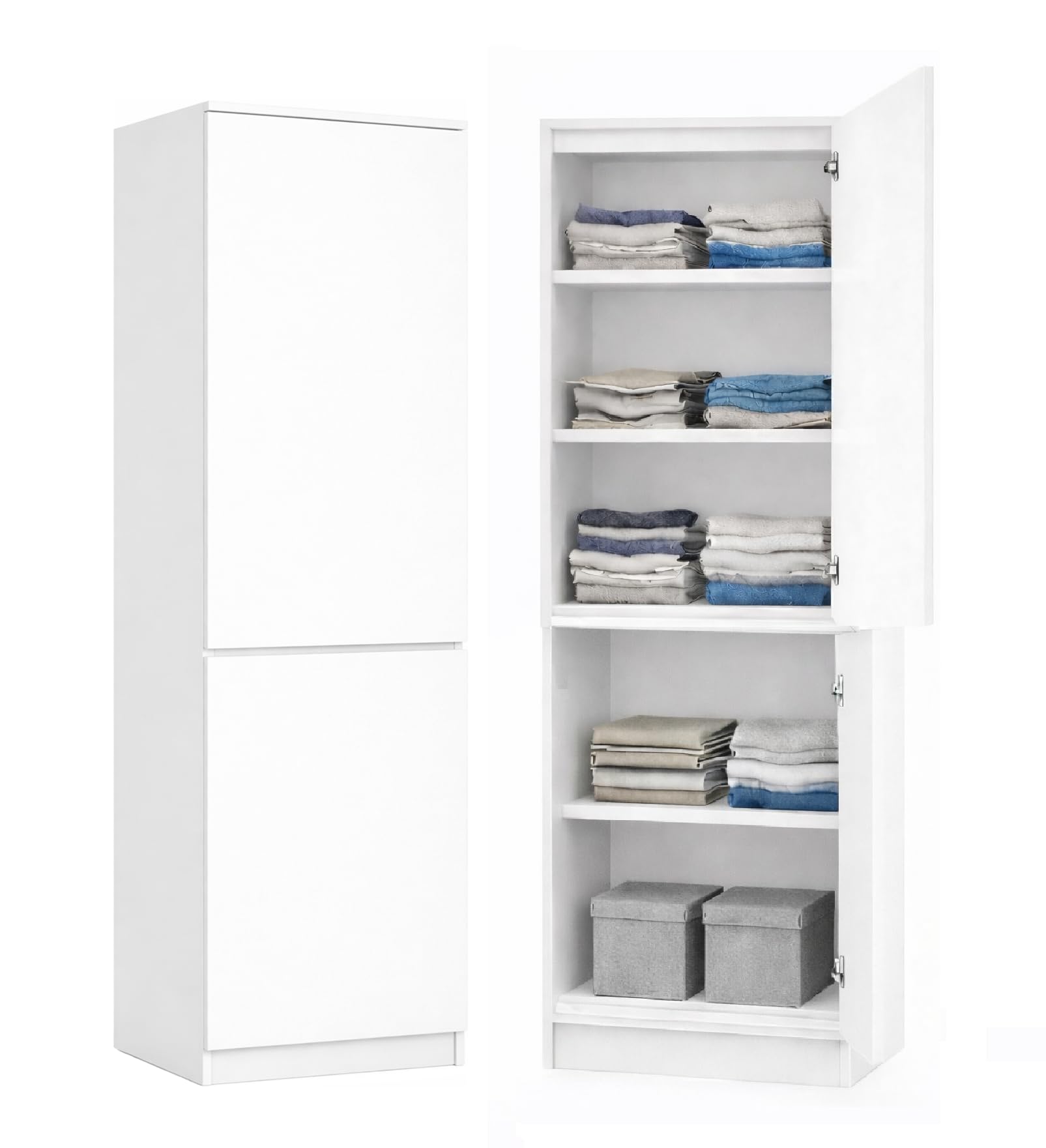 Mehrzweckschrank Garderobenschrank Kleiderschrank mit 2 Türen und 5 Fächern Universeller Schrank für Büro und Zuhause 180,5x50x40cm (Weiß)
