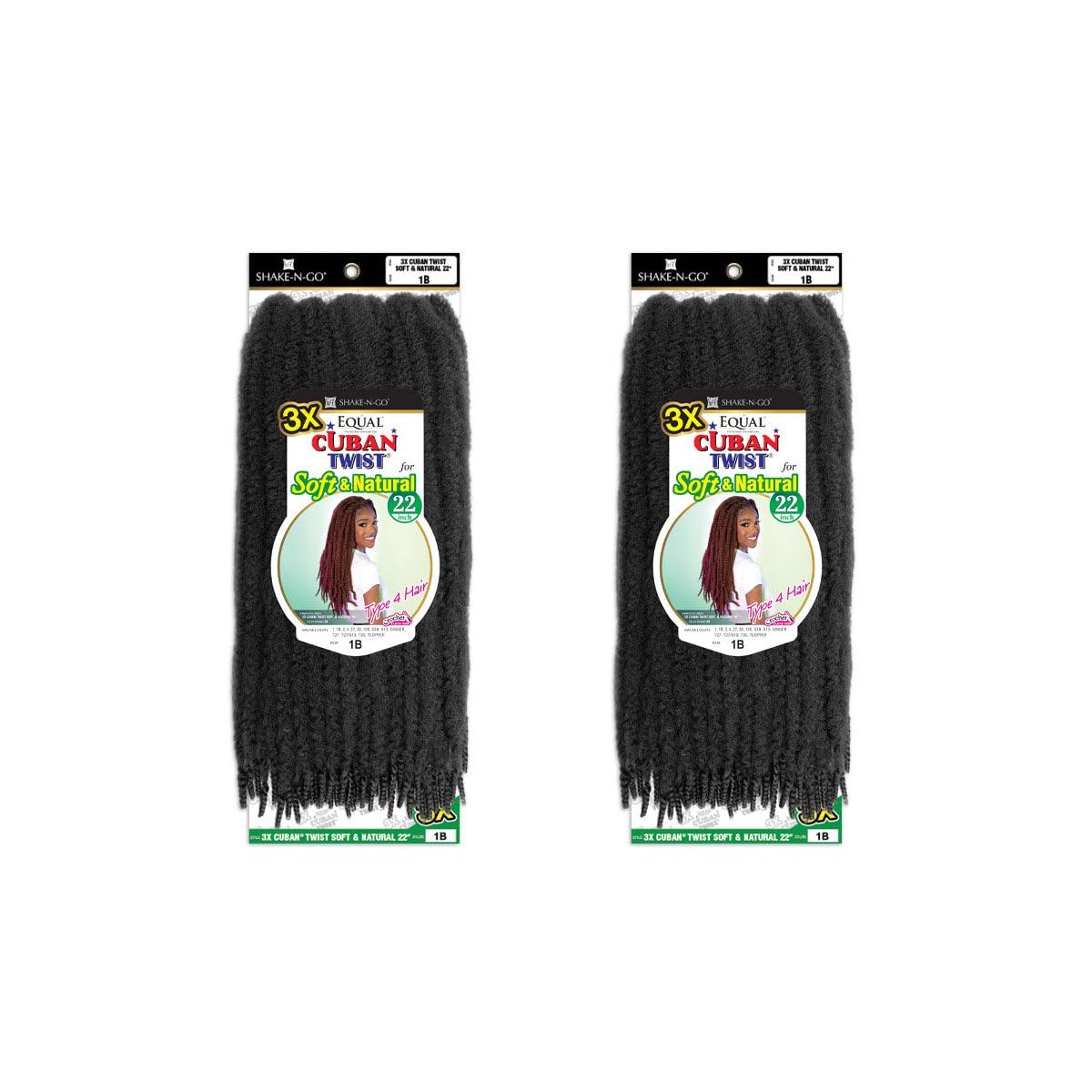 SHAKE-N-GO 3x Cuban Twist Soft & Natural 22" (2-PACK) (OFF BLACK 1B)