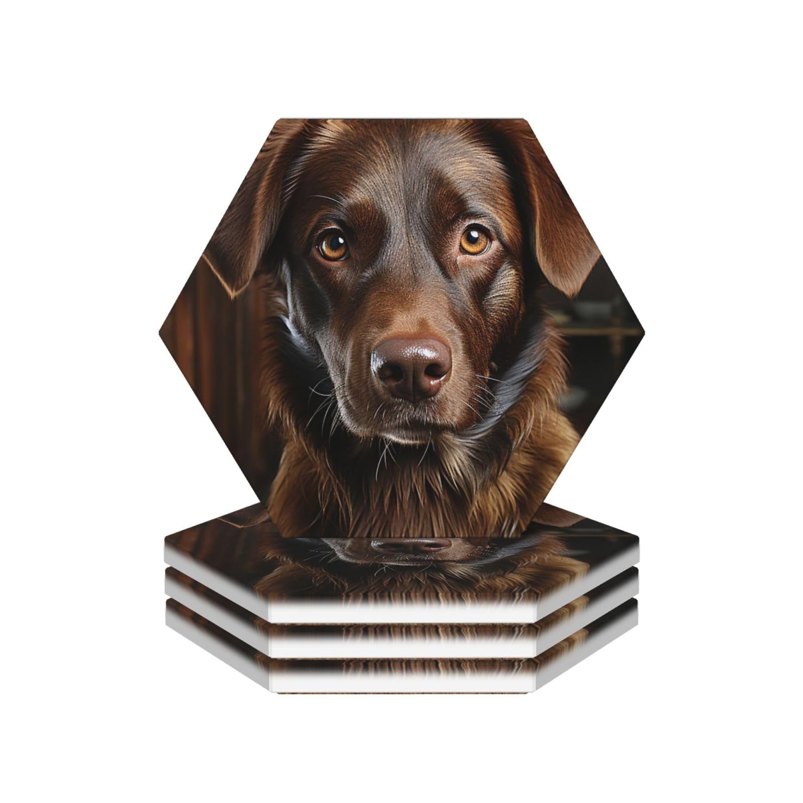 Drink Coasters Set of 4 Coffee Ceramic Coaster Brown Labrador Coasters for Drinks Coffee Cup Mat Heat Resistant Tabletop Protection Coaster Desk Accessorie Home Decorative