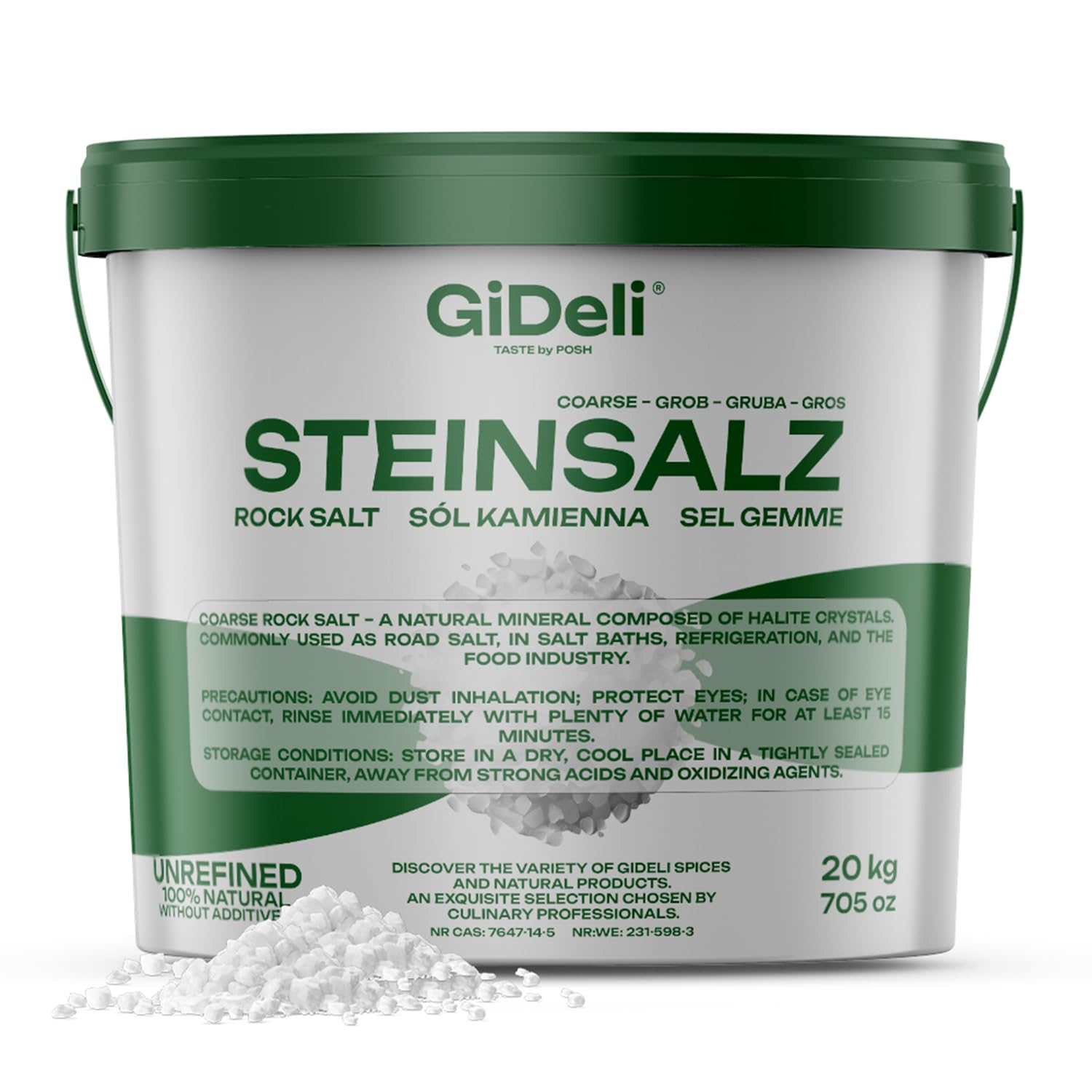 GiDeli Steinsalz grob 20 kg naturbelassen unraffiniert ohne Zusatzstoffe für Bäder Lebensmittel Kühlung Straßen