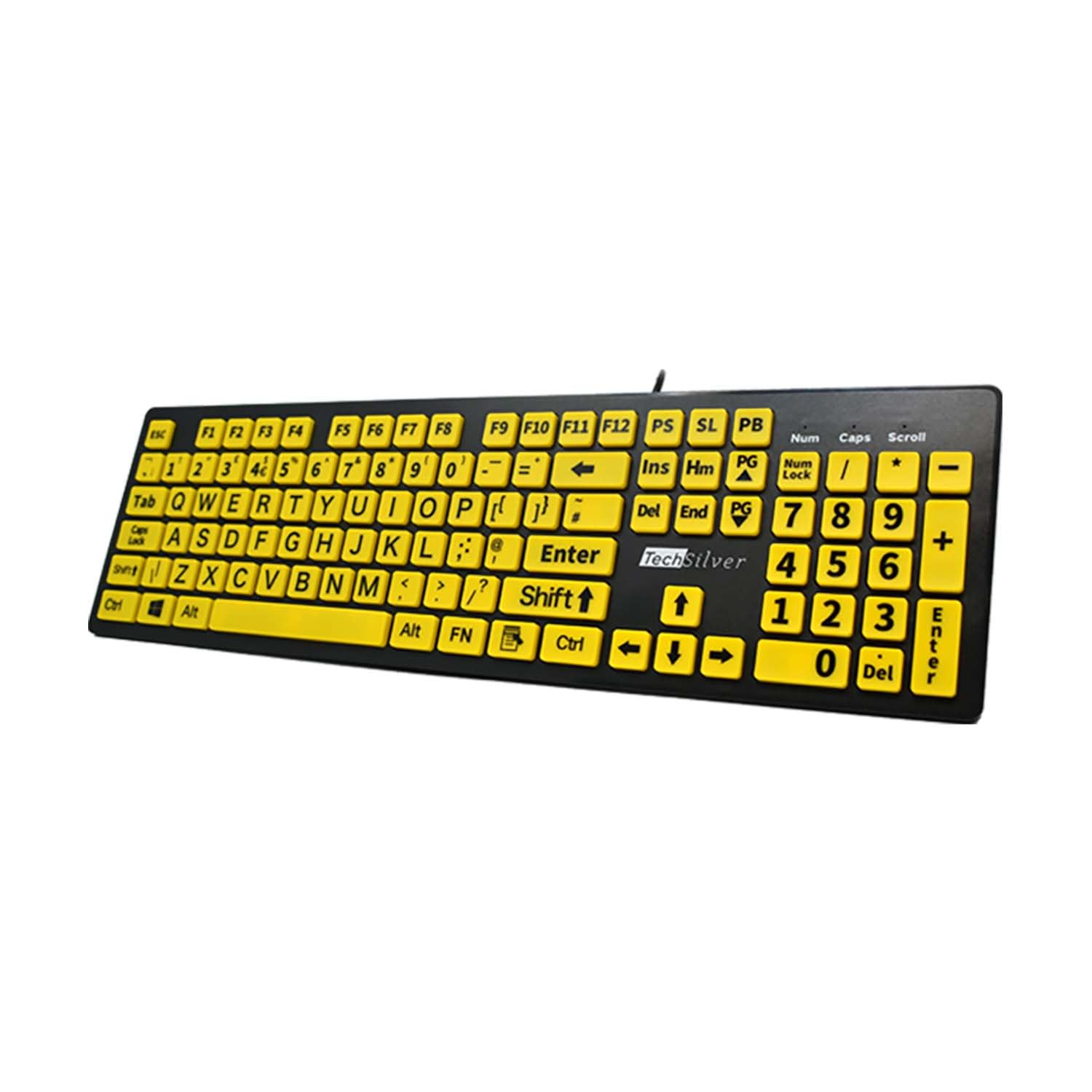 Tastiera grande per stampa – Giallo ad alto contrasto – USB cablata per ipovedenti e anziani – layout UK