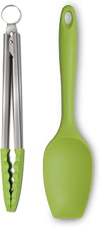 Zeal JSET11L Cuchara de espátula y Pinzas de Cocina de Silicona antiadherentes, 2 Unidades, Color Verde Lima