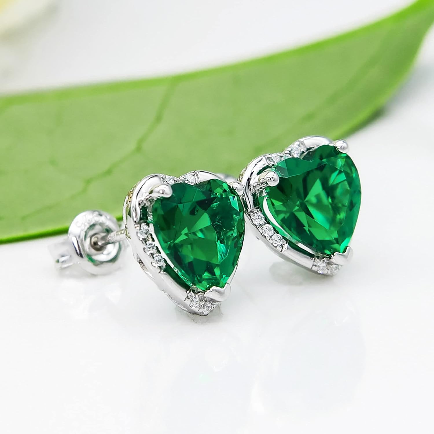 925 Sterling Silver 4.5ct 8mm Heart shaped Earrings Ruby Emerald Sapphire Amethyst Zirconia Ear Stud Fashion White Gold Plated Jewelry Gifts for Women