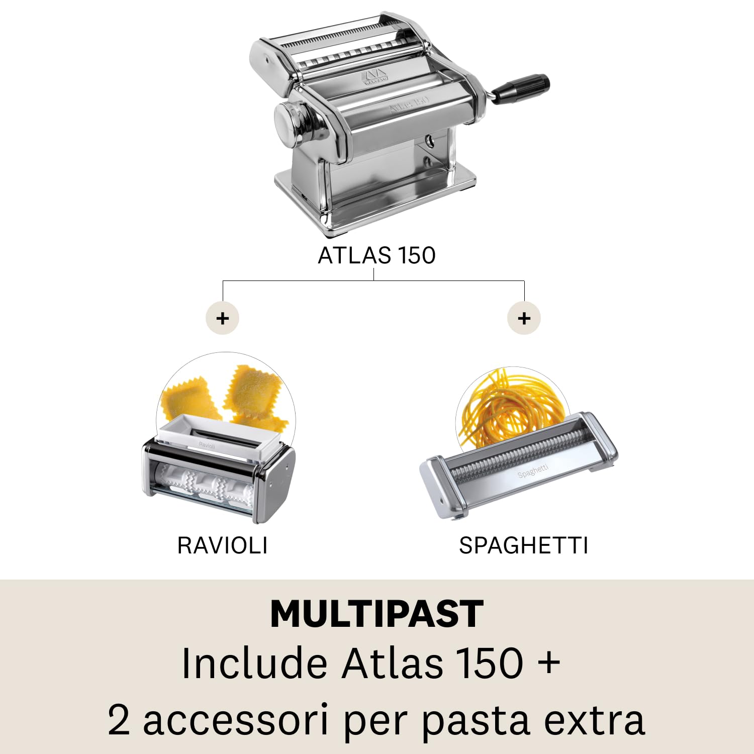 Marcato GS-PASTASET Macchina per Pasta Manuale Acciaio Cromato Argento
