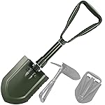 REDCAMP 23 Military Folding Camping Shovel w/Pickaxe,Portable Shovel with Manganese Steel, Tactical Entrenching Tool Tri-fold Handle Shovel for Camping Hiking Sand Mud Snow Beach, Green 2.5Lbs