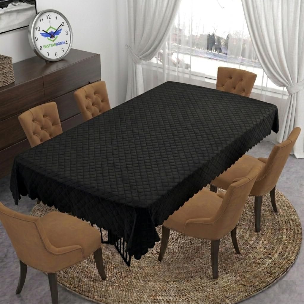 Velvet Rectangular Dining Table Cover for 6 Seater I Quilted Checkered Table Cloth for Dining Table Cover (Black)-image-39
