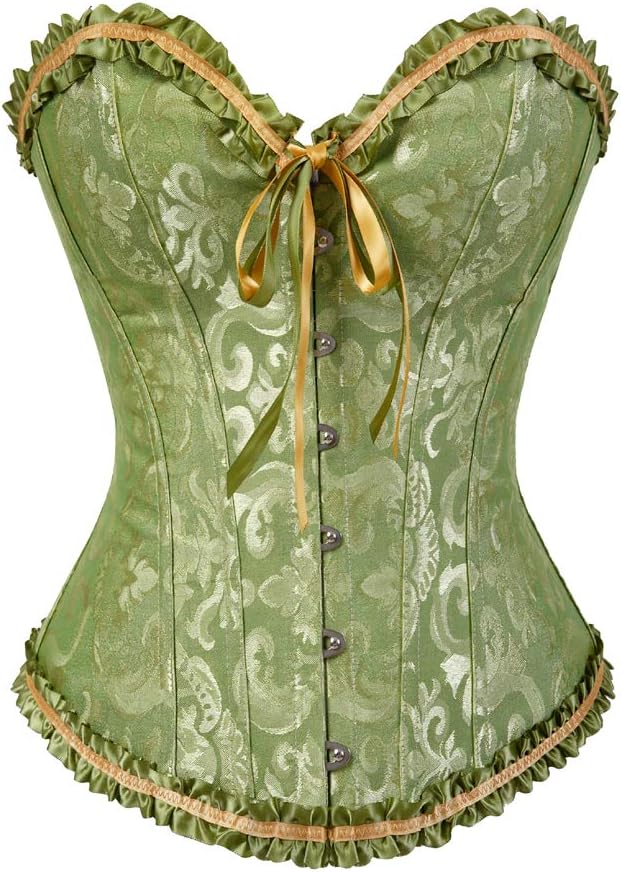 Grebrafan Plus Size Overbust Corset Classic Bustier Bodyshaper Top (US(12-14) 2XL, Green)