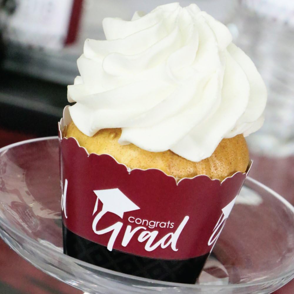 Big Dot of Happiness Maroon Graduation Party Decorations - Party Cupcake Wrappers - Set of 12
