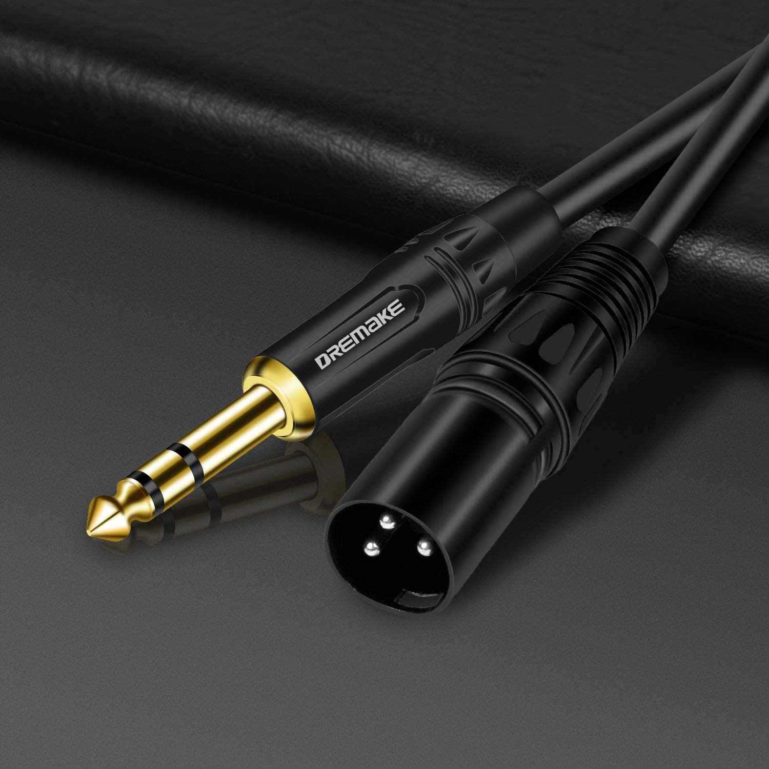 DREMAKE 50 FT 6.35 mm 1/4 Inch TRS Male to XLR Male Audio Stereo Mic Cable Gold Plated 1/4 Inch Male to XLR Male Balanced Cable for Microphones, Speakers, Stage, DJ and More - Black