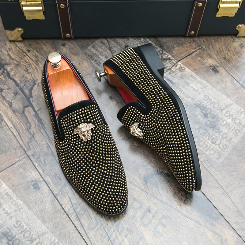 Men's Fashion Classic Faux Leather Loafers and Weeding Dress Shoes for Men Designer Spikes Rivets Luxury Dress Wedding Party Prom Shoes Smoking Slippers2