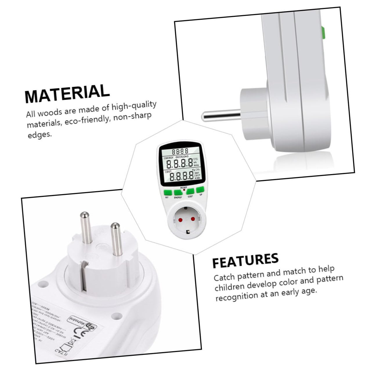 Misuratore di Consumo Elettrico Digitale da Presa Ac230v 16a | Lcd Retroilluminato Grande, Misura Energia, Ampere e Fattore di Potenza, Memoria Min/max e Costo