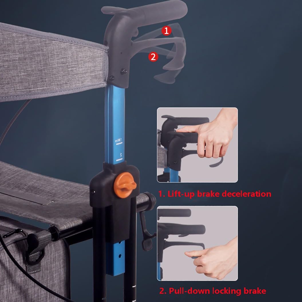 Andadores para Personas Mayores con 4 Ruedas,andador rollator con freno,Andador con ASIENTO y CESTA,Andador de Aluminio Plegable,altura ajustable blue