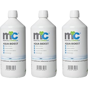 Medicalcorner24 Aqua Bidest Laboratory Water Double Distilled Pure Water 3 x 1 liter