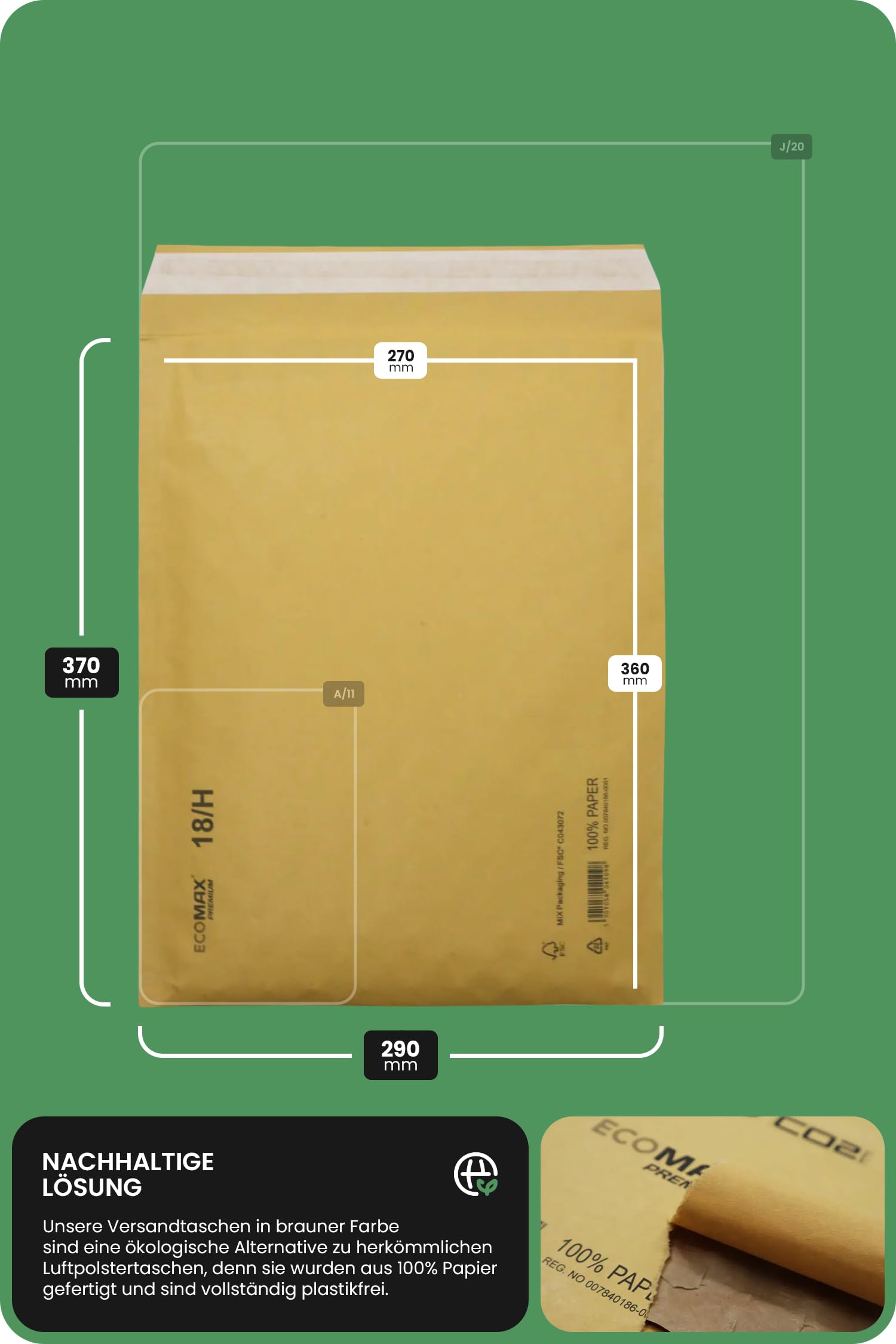 Netuno 10 buste imbottite riciclate marroni H/18 (290 x 370 mm) Ecomax buste ecologiche per spedizioni con bolle aria buste per imballaggio buste imbottite grandi buste spedizioni 100% carta riciclata