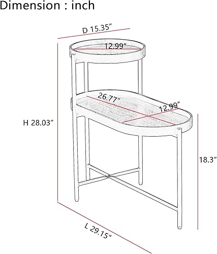 Miniatura 2 de Mesa auxiliar moderna de metal con bandeja redonda, mesa auxiliar de sofá de 2 niveles, mesa auxiliar de metal con estante de almacenamiento para