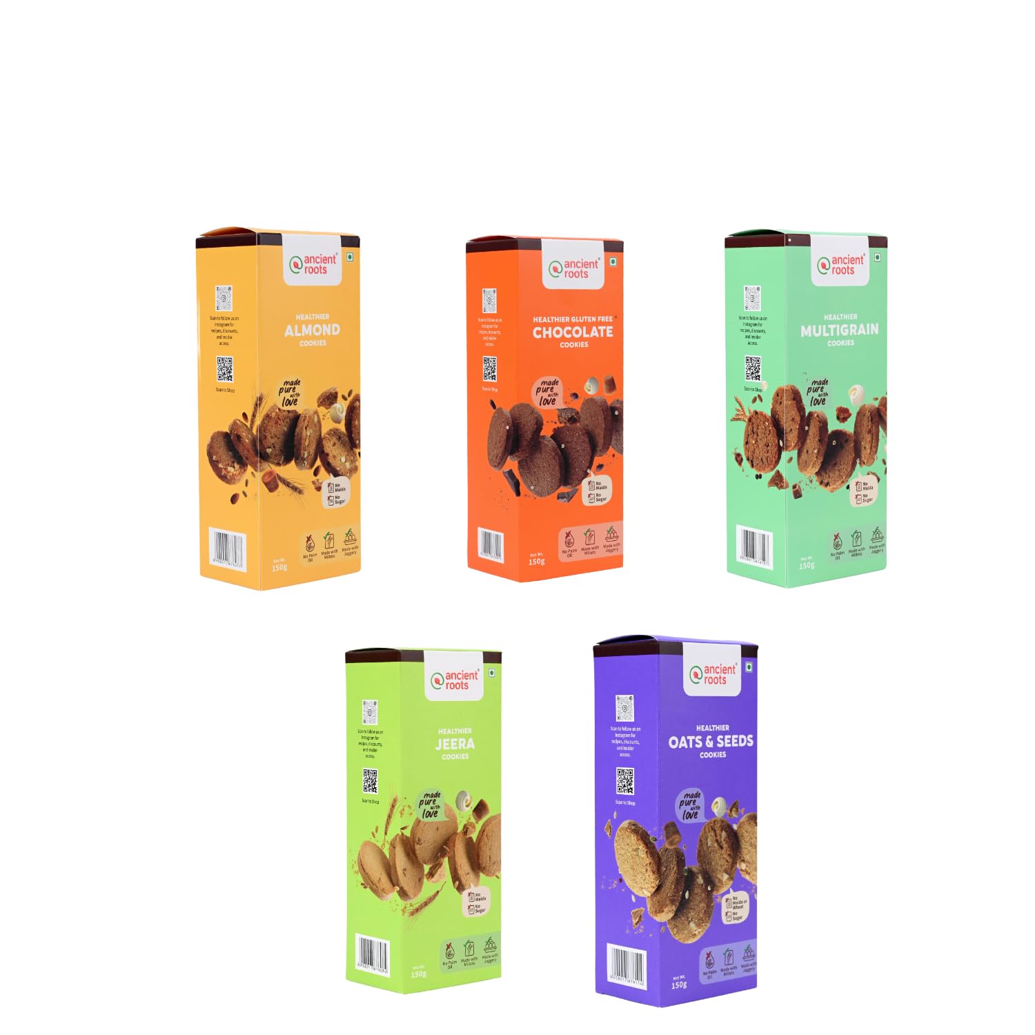Ancient Roots Combo of Cookies Almond, Chocolate, Oats & Seeds, Jeera and Multigrain Cookies – 750G (150g x Pack 5) Delicious Biscuits (16-18 Pcs) / For Healthy Snacks / Best Paired with Tea & Coffee /No Maida / No Sugar / No Palm Oil / 100% Butter (B09PNMFTGG) Amazon Price History, Amazon Price Tracker