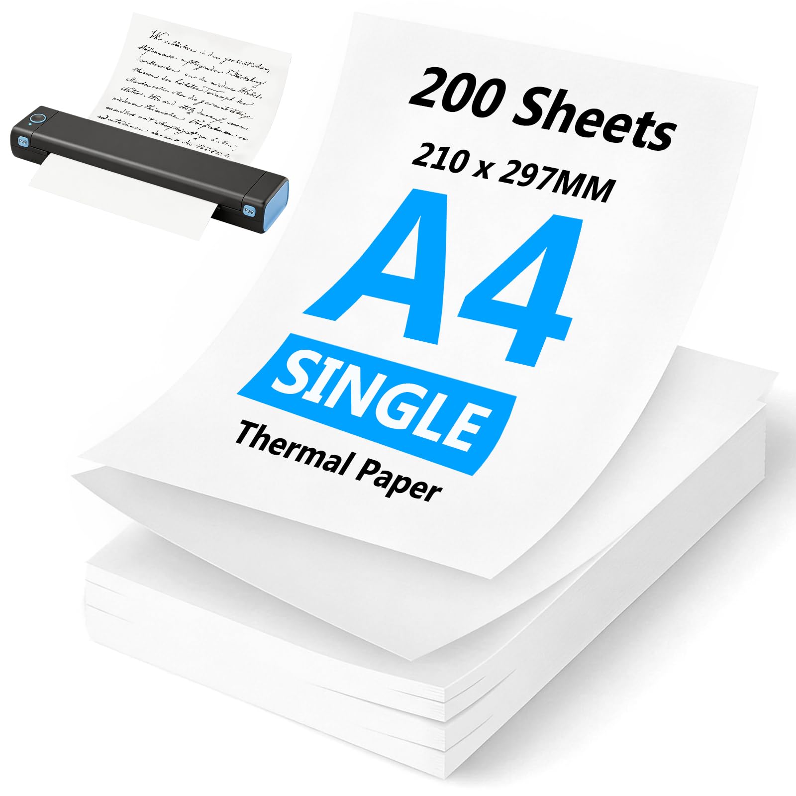 200 Sheets A4 Single Thermal Paper,8.27x11.69 inch,for Thermal Printers