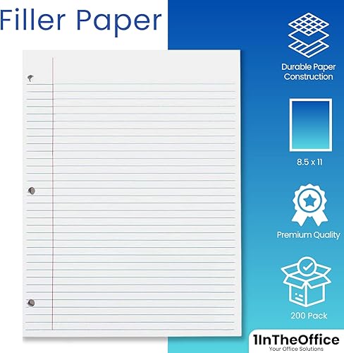 Miniatura 2 de 1InTheOffice Papel de cuaderno para carpetas de 3 anillas de 8.5 x 11 pulgadas, papel de relleno de 3 agujeros, tamaño carta, (200 hojas)