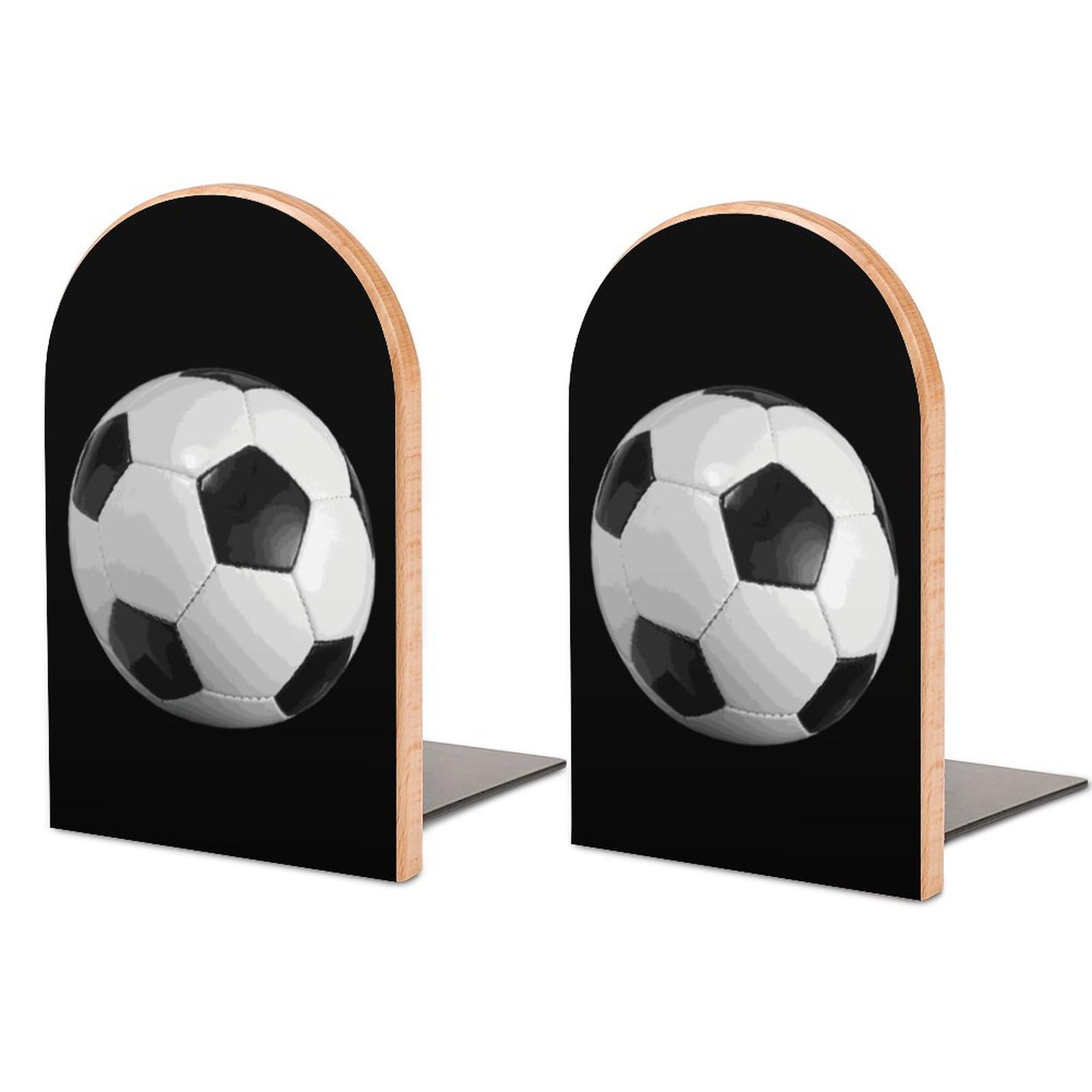 Soccer Football Wooden Bookends Non-Slip Book Stands Decorative Book Holders for Shelf/Books/Movies/CD 1 Pair