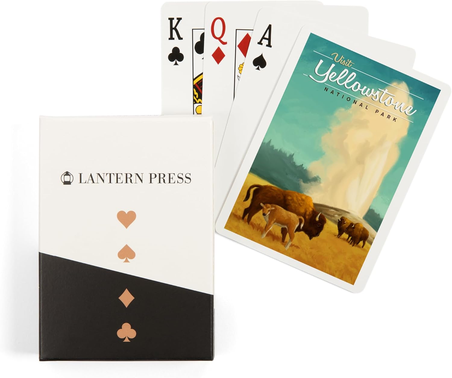 Lantern Press Yellowstone National Park, Oil Painting, Old Faithful and Bison, 52 Playing Cards for Adults, Poker Size Card Deck