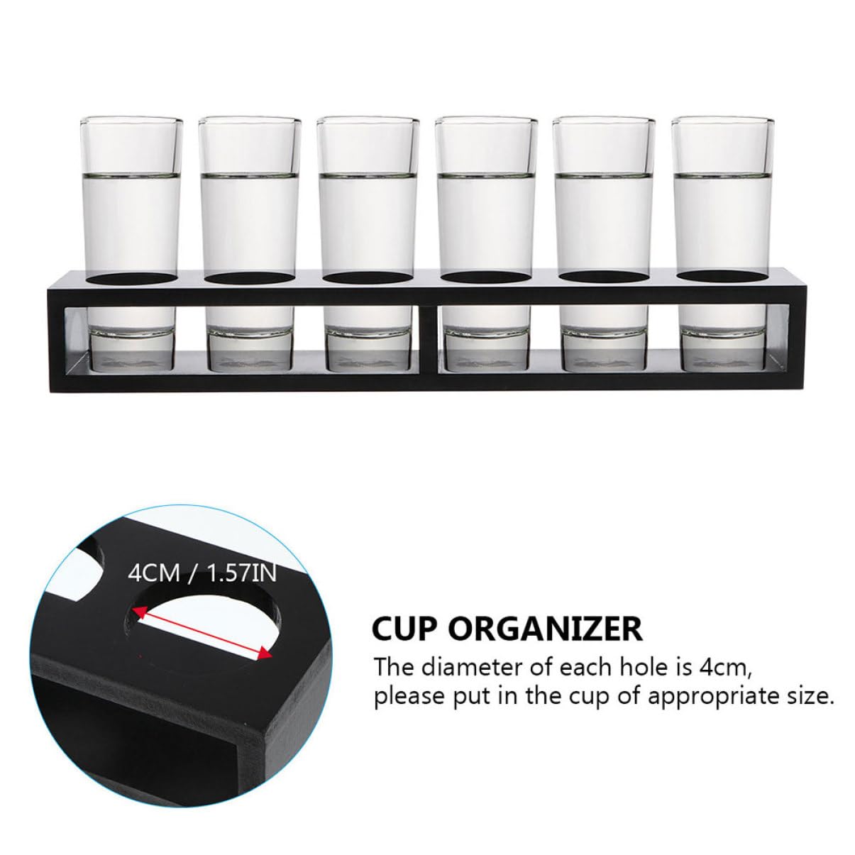 Portavasos de Madera Negro de 2 Piezas 6 Agujeros para Vasos y Copas