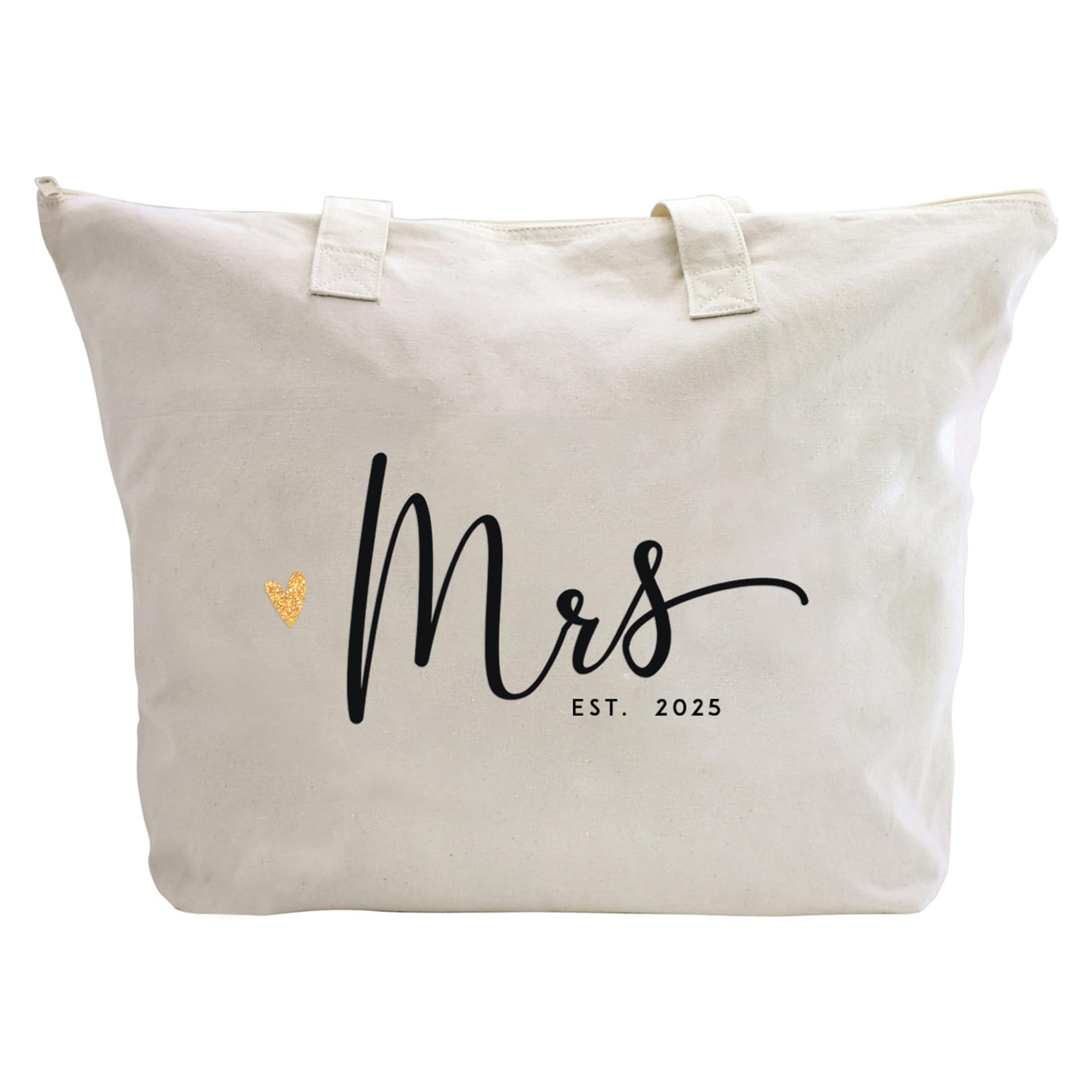 CARAKNOTS Mrs. Bag 2025 Future Mrs Bride Gifts for Wedding Engagement Bachelorette Party Honeymoon Bridal Shower Gifts for Bride to Be Tote Canvas Cotton Beach Shoulder Bag with Zipper and Pocket