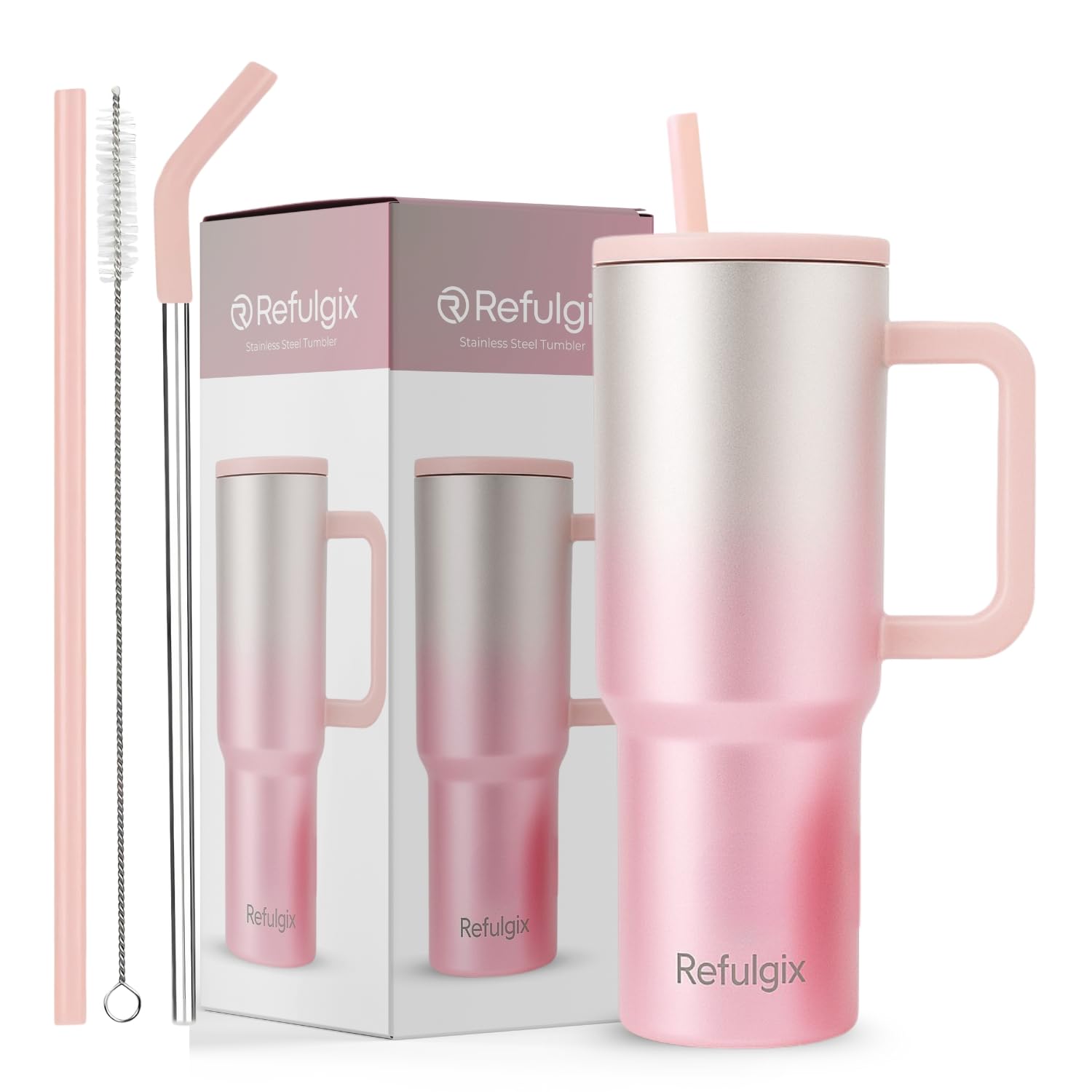 REFULGIX 900ML Stainless Steel Tumbler | Double Insulated with Handle & 2 Straws | Leak-Proof Hot & Cold Sipper for Coffee, Travel & Home (Blush Pink)