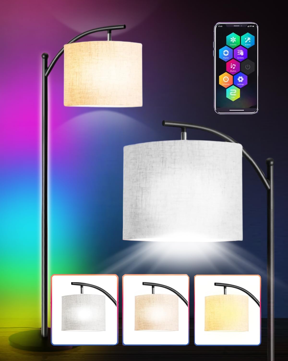 Lotalot Smart Floor Lamp, Corner Light Tall Standing Lamp 2-in-1, APP Control RGB Floor Lamp LED Dimmable Floor Lamp, with Lamp Shde, Modern Floor Lamp for Living Room