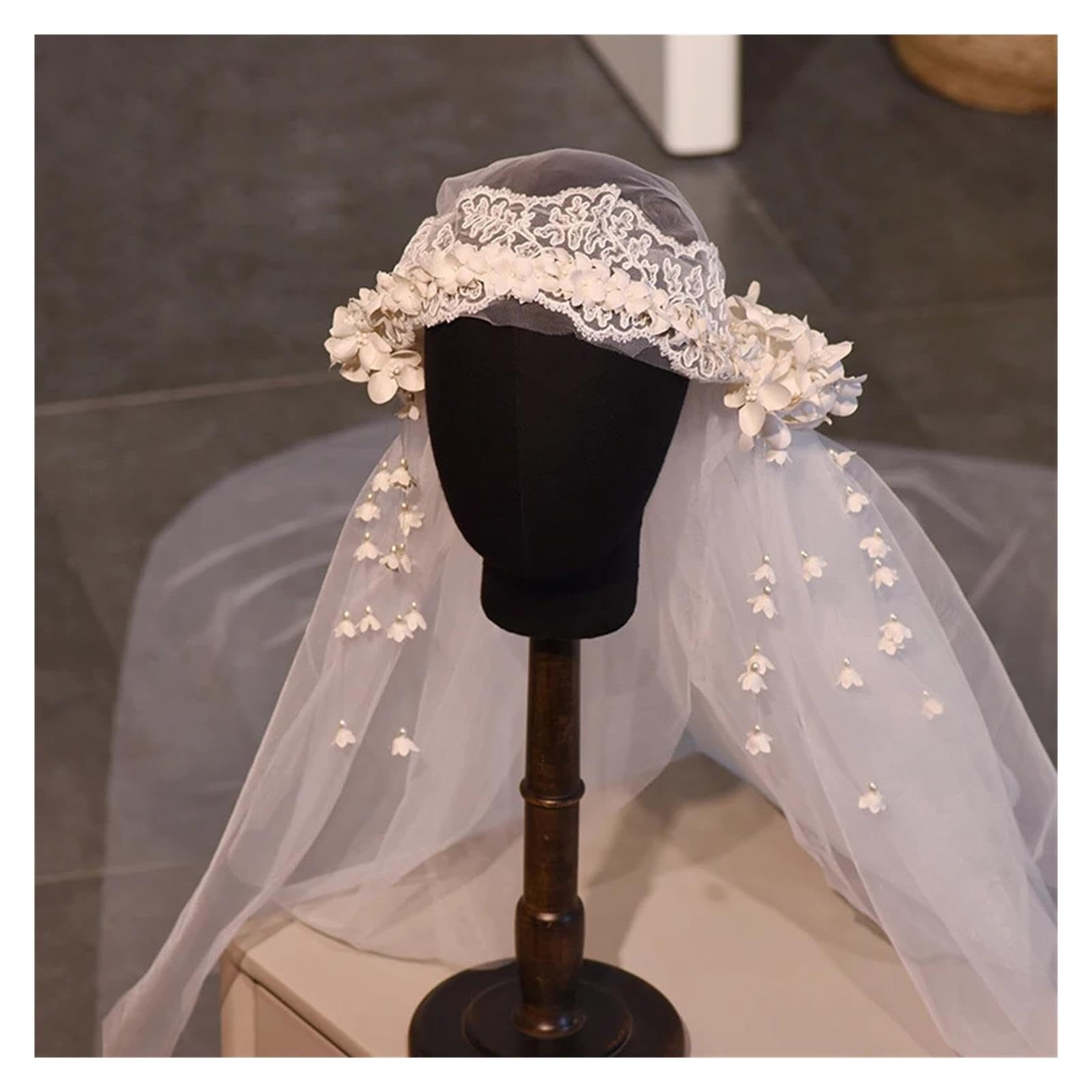 Velo da Sposa Lungo in Pizzo Floreale Romantico Fatto a Mano 200 cm
