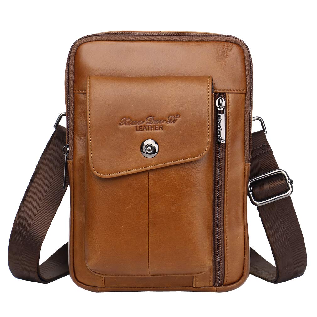 HebetagSmall Leather Sling Shoulder Bag Messenger Pack for Men Women Outdoor Travel Business