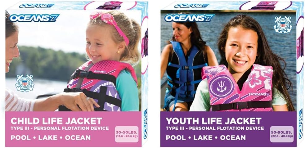 Oceans 7 US Coast Guard Approved, Infant-Child-Youth Life Jacket Vest – Sizes for 8-90 lbs. – Type III Vest, PFD, Personal Flotation Device