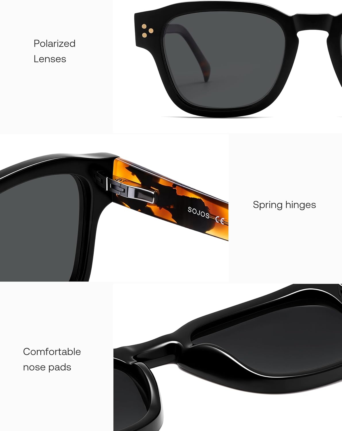 SOJOS Acetate Polarized Sunglasses for Women Classic Square Retro UV400 Sun Glasses - Image 2