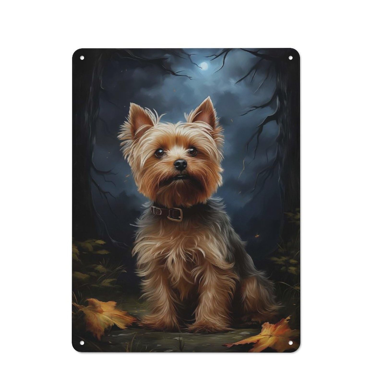 Metal Wall Plaque with Yorkshire Terrier at Night Design 40x30cm, Old Fashioned Vintage Wall Decor for Living Room, Hallway, Kitchen Or Cafe