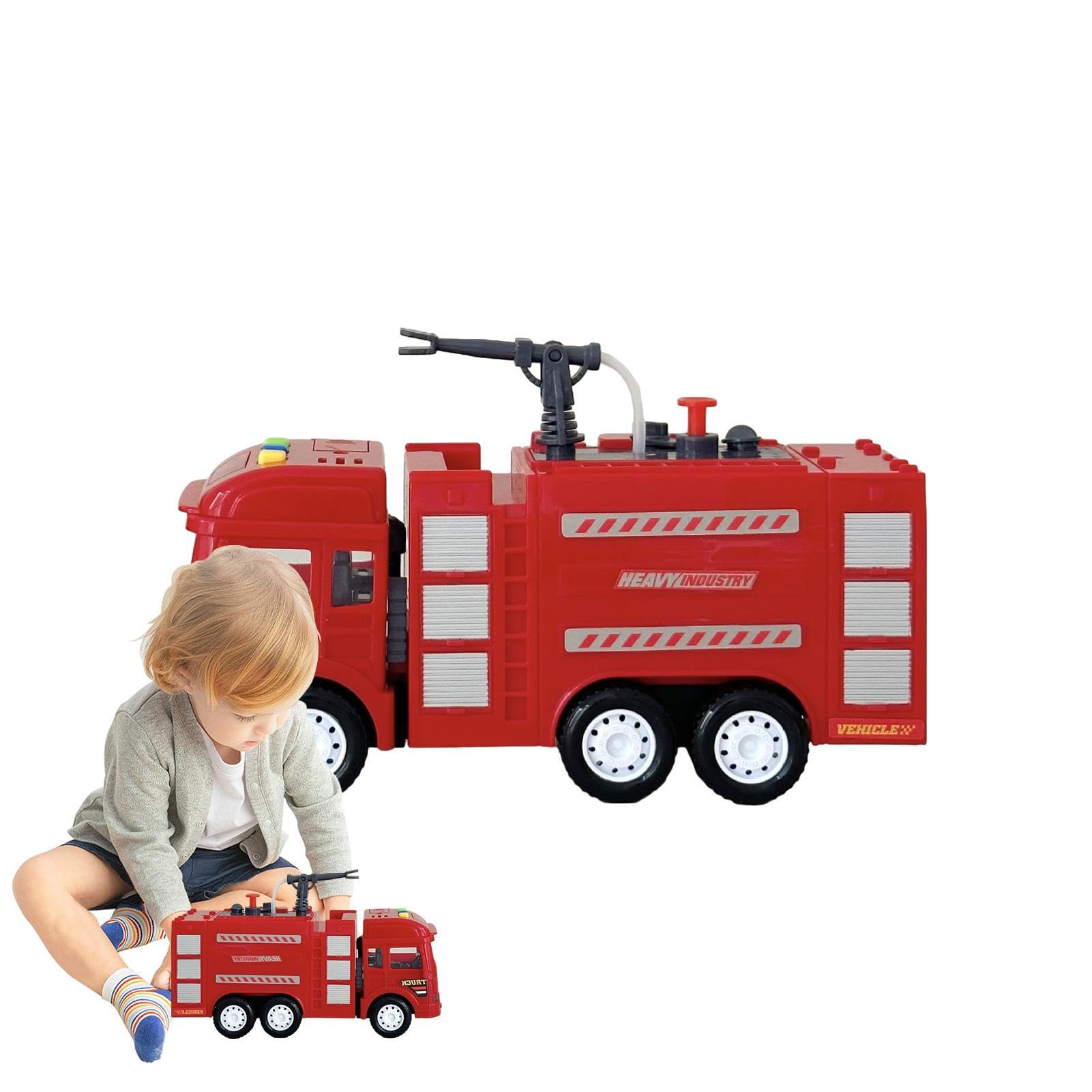 SOPTEC Toddler Fire Truck,Sound and Light Water Spray Fire Truck Toy | Inertia Simulation Ladder Water Tanker Model Firetruck, Rescue Car, Fire Truck Sprinkler Toy for 3+ Children
