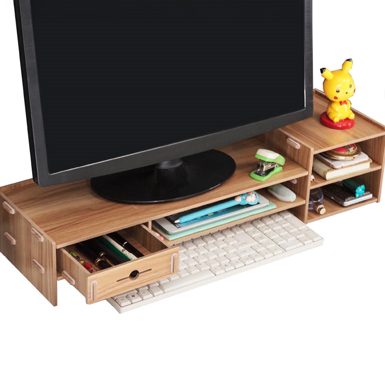 Supporto per Monitor da Scrivania in Legno Marrone Cassetto, Design Pratico e Salvaspazio per Casa e Ufficio, Stand Elevatore per Computer