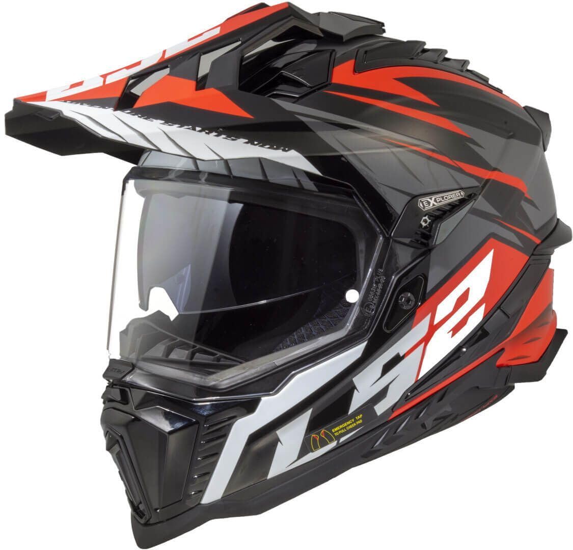 LS2, Casco Moto Cross EXPLORER SPIRE Black Titanium Red, XL