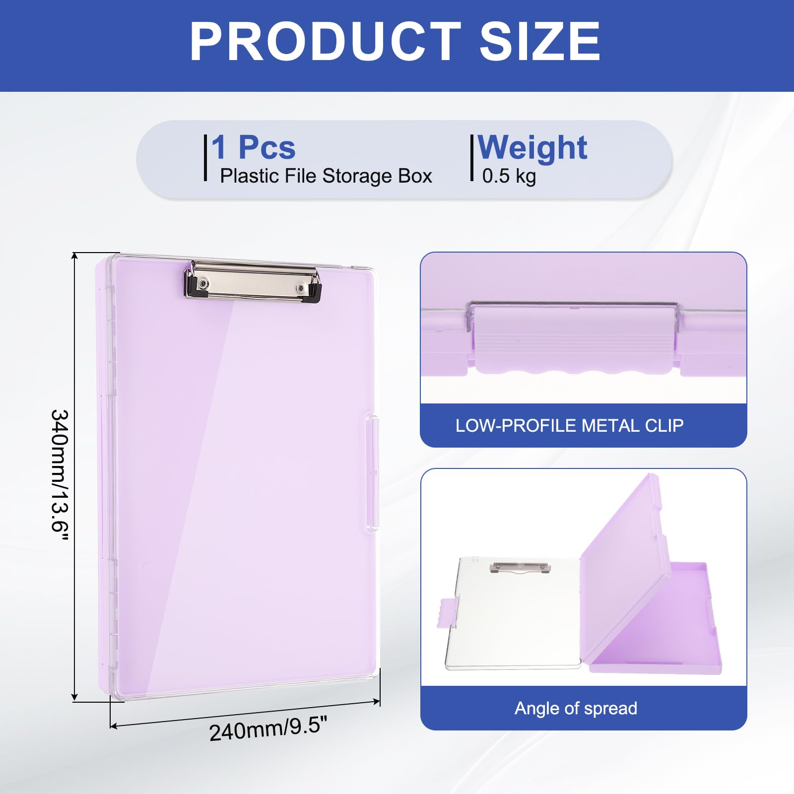 PATIKIL Portaoggetti con Clip 8.5x11 con Portapenne A4 Cartella in Plastica Resistente con Clip Laterale a Profilo Basso per Insegnanti, Viola