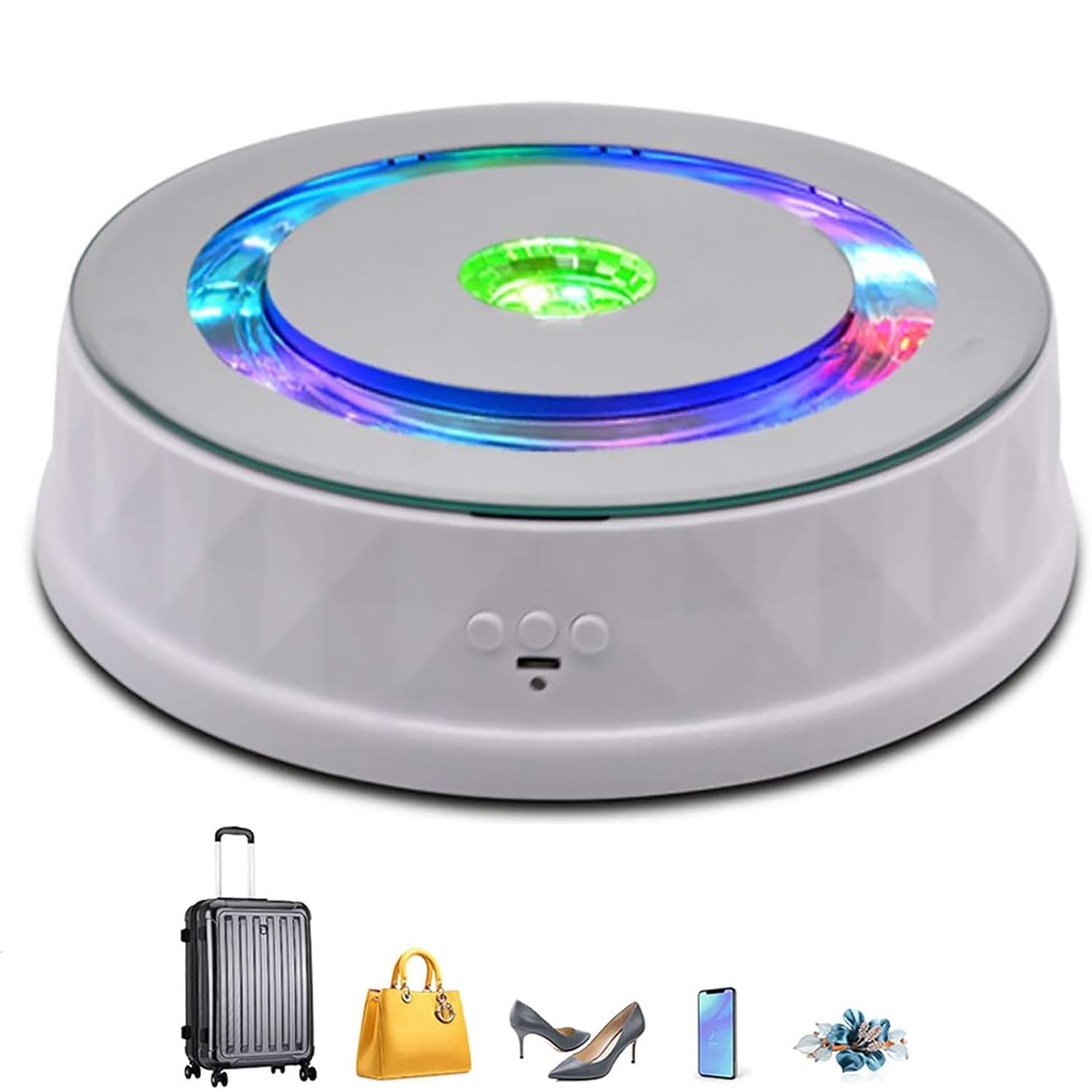 ERICAT Expositor Giratorio Eléctrico, Plataforma Giratoria Automática, Capacidad De Carga De 8kg Y Ángulo De Rotación Ajustable, Soporta Conexión Bluetooth Y Bajo Nivel De Ruido, para Eventos