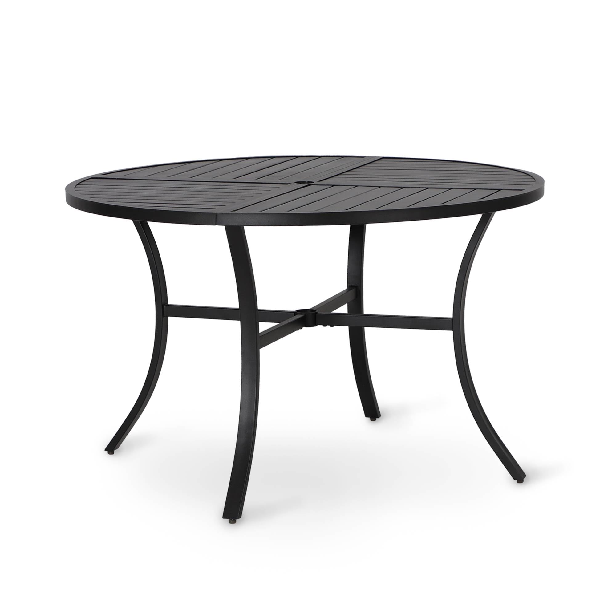 PHI VILLA Table a Manger de Jardin Exterieur, Table d'appoint Cuisine à Manger avec Trou de Parasol pour Terrasse 4 Personnes Ronde Fer Forge