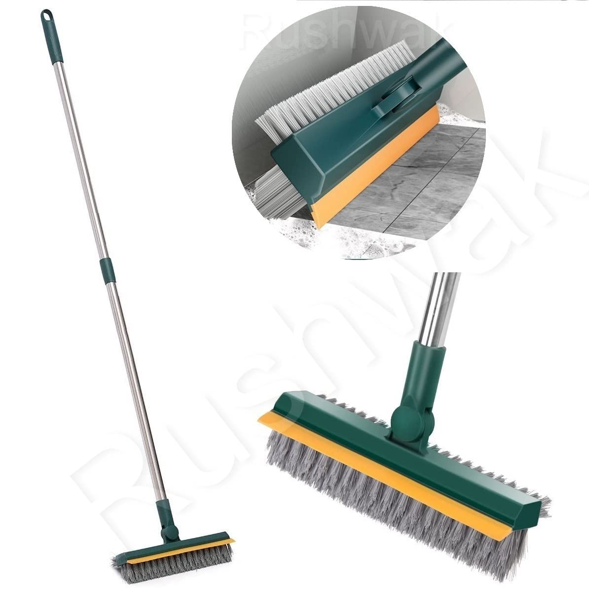 Luxansa Bathroom Cleaning Brush with Wiper Upgraded 3 in 1 Toilet Brush Bathroom Brush with Long Handle 180° Rotate Bathroom Floor Cleaning Brush Bathroom Cleaning Accessories (Multicolor) 4
