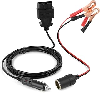 Jtron OBD II Vehicle ECU Emergency Power Supply Cable Car Diagnostic Cable Memory Saver (3Meter) with Alligator Clip-On 12V Car Battery Cigarette Lighter Power Extension Socket