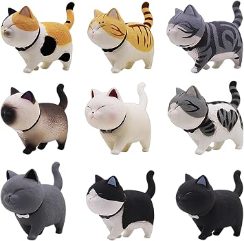9 Pcs Cat Figurines Ornaments Set, Hand-Painted Mini Kitten Statue Tiny Resin Animals Realistic Cat Decor For Desk Bookshelf Car Dashboard, Home Office Decoration And Animal Figure Gift Style 1