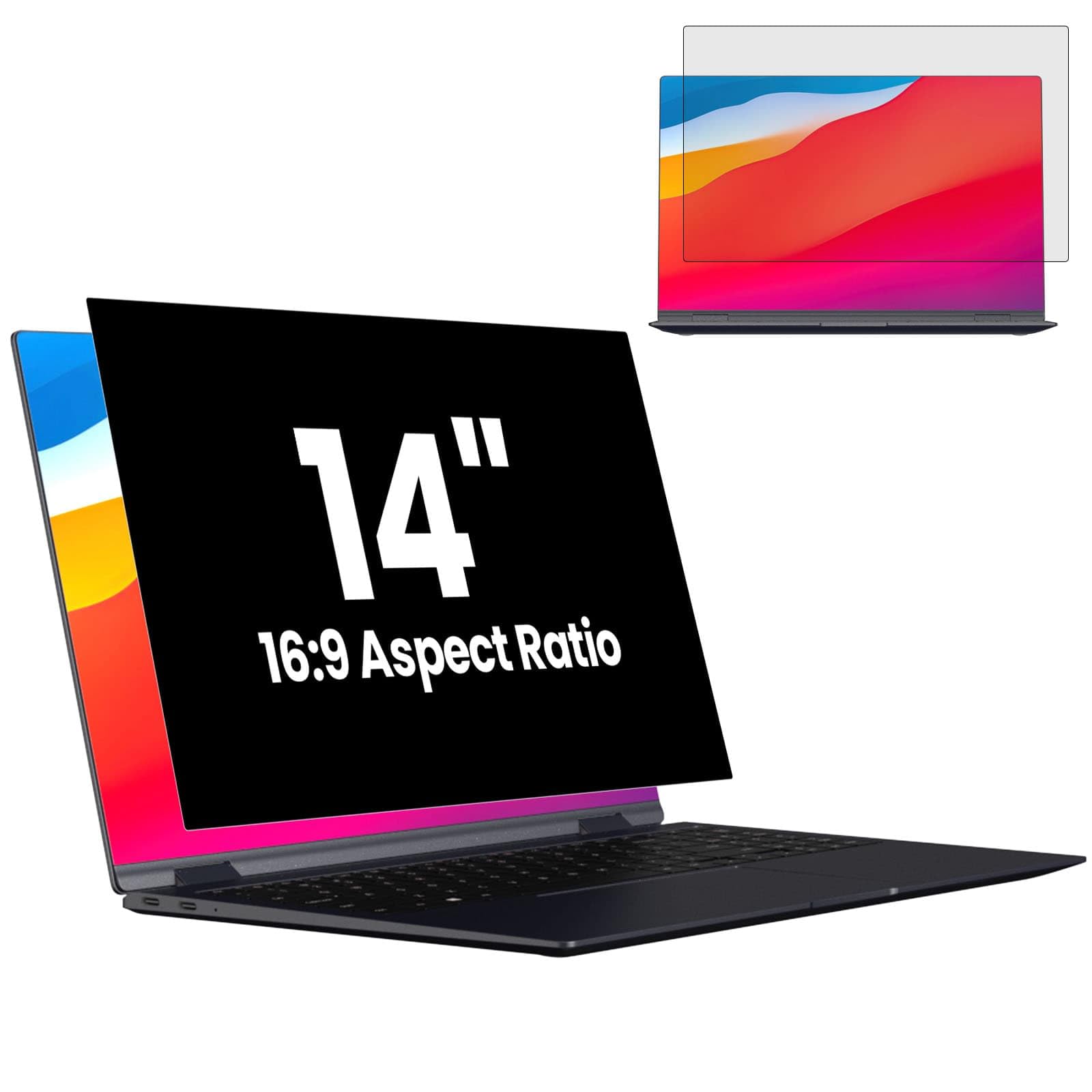 GUDTEKE 14 Inch Laptop Screen Privacy Shield, Blue Light UV-Blocking Screen Privacy Filter, Compatible with Lenovo/HP/Dell, 16:9 Aspect, 1 Piece